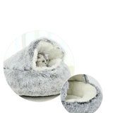 2 In 1 Round Donut Plush Dog and Cat Warm Bed House-Wiggleez-Coffe Long Plush-16 In-Wiggleez
