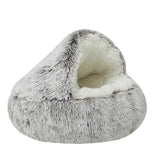 2 In 1 Round Donut Plush Dog and Cat Warm Bed House-Wiggleez-Coffe Long Plush-16 In-Wiggleez