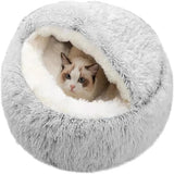 2 In 1 Round Donut Plush Dog and Cat Warm Bed House-Wiggleez-Coffe Long Plush-16 In-Wiggleez