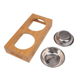 Dog and Cat Bamboo Plate Stainless Steel Double Bowl-Wiggleez-bamboo-29.5 x14 x 5CM-Wiggleez