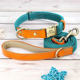 Nylon Customized Personalized Dog Collar Leash Name ID Tag-Wiggleez-Blue Set-S-Wiggleez