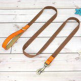 Nylon Customized Personalized Dog Collar Leash Name ID Tag-Wiggleez-Brown Leash-S-Wiggleez