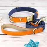 Nylon Customized Personalized Dog Collar Leash Name ID Tag-Wiggleez-Deep Blue Set-S-Wiggleez