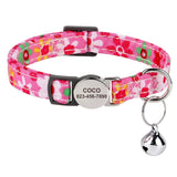 Personalized Nylon Quick Release Safety Breakaway Personalized Cat Collar-Wiggleez-048 Rose-20-30 cm-Wiggleez